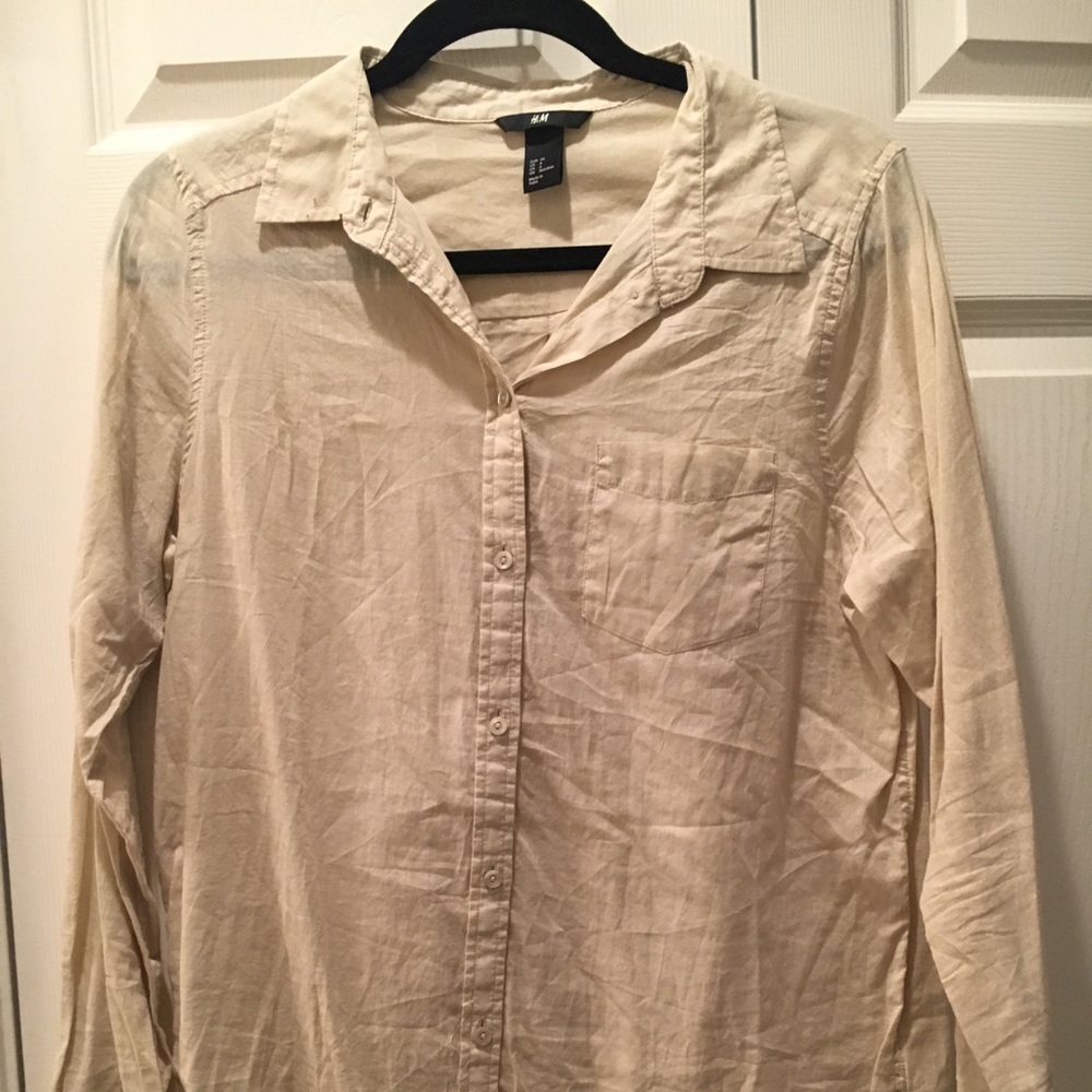 H&M tan button down Shirt Sz 6
